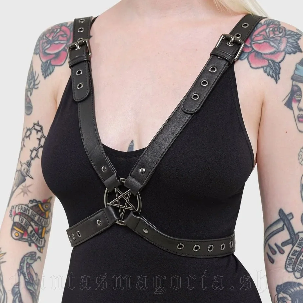 Killstar Devil Energy Pentagram Harness Black PU Leather Detachable Chain Gothic